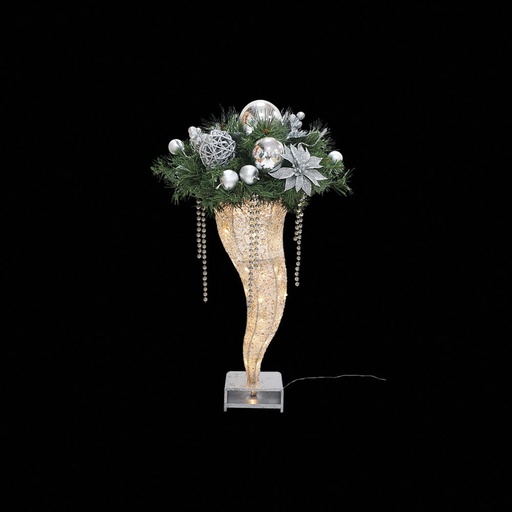 [REF113] 80cm Decorated Cone with Lights - Silver