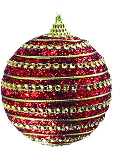 [RT017] 12cm Decorative ball with Rhinestones - Gold/Red