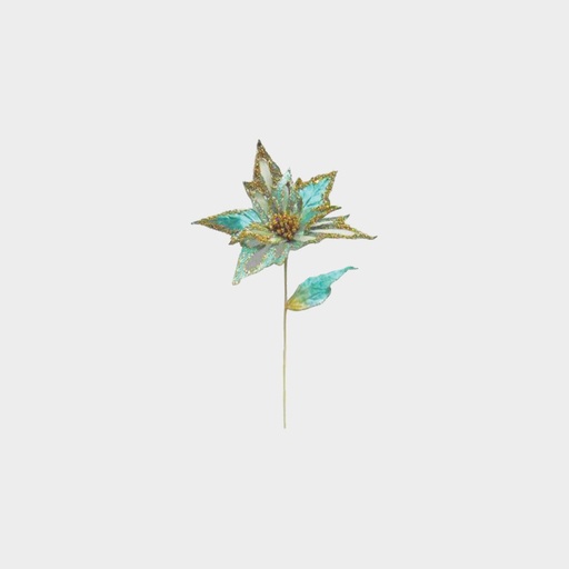 [SL187] 81cm Carving Poinsettia - Teal/Gold