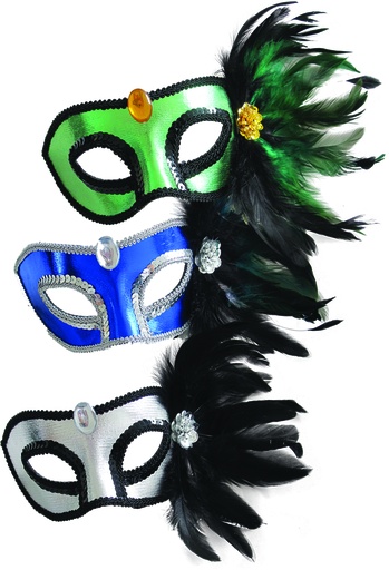[FF015006-R] Red Eyemask with Black and Red Feather