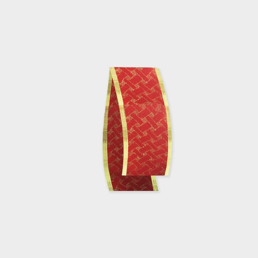 [WR010] 6cm x 9.1m Hemmed Ribbon - Red/Gold