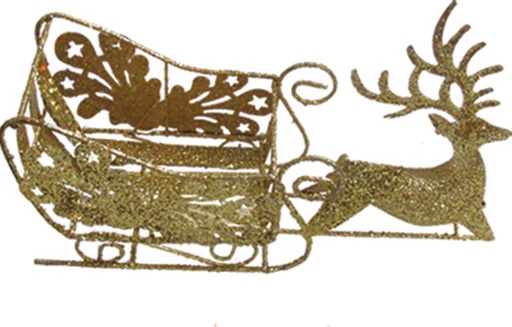 [XQ002-GD] 25cm Metallic Reindeer with Sleigh - Gold