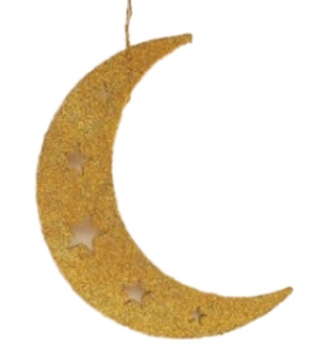 [RM105] 28cm Glittered Acrylic Crescent with Stars Cutout - Gold