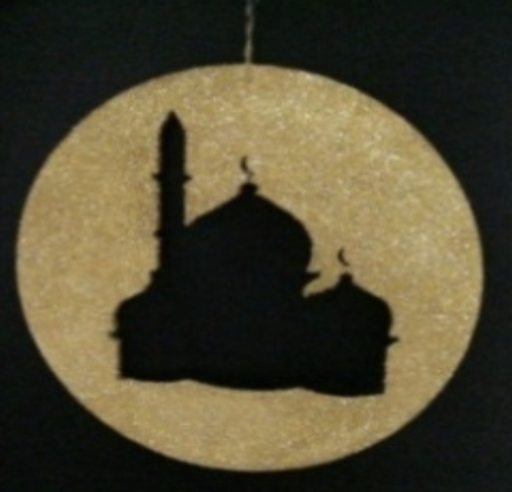 [RM124] 28cm Glittered Acrylic Moon with Mosque Cut Out - Gold