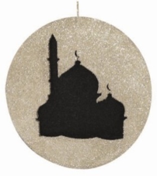 [RM127] 38cm Glittered Acrylic Moon with Mosque Cut Out - Silver