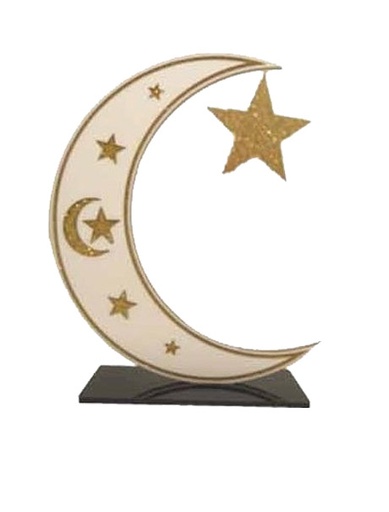 [RM134] 20cm Glittered Crescent w/ Star Centerpieces - White/Gold