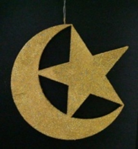 [RM121] Hanging Glittered Acrylic Crescent And Star, 38cm