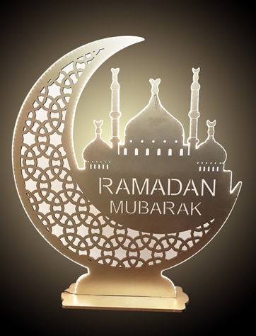 [RM186-LED] Illuminated Mashrabiya Wooden Crescent/Mosque with Ramadan Mubarak, 1m