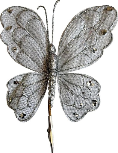 [HQ013-S] 19cm Glittered Butterfly - Silver