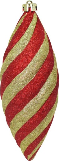 [JN110-GDR] 30cm Glittered Ridged Oval Tear Drop - Gold/Red