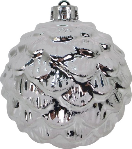 [JN116-SW] 12cm Shiny Pinecone Ball - Silver/White