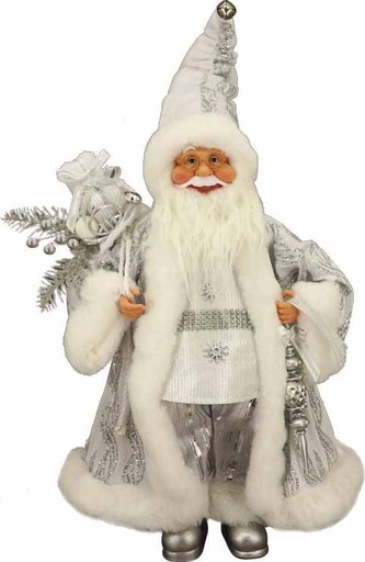 [TP115] 45cm Standing Santa with Finial - Silver