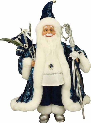 [TP118] 45cm Standing Santa with Staff - Blue/Silver