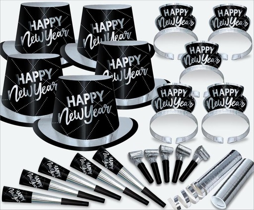 [Y38597-S] Party Time Silver Assortment for 50 - Silver/Black