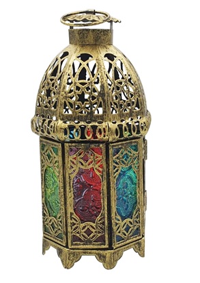 [RM189] Brushed Lantern with Coloured Glass, 20cm