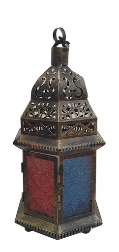 [ZJ003] 35cm Brushed Lantern with Coloured Glass