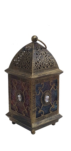 [ZJ005] 20cm Brushed Lantern with Coloured Glass