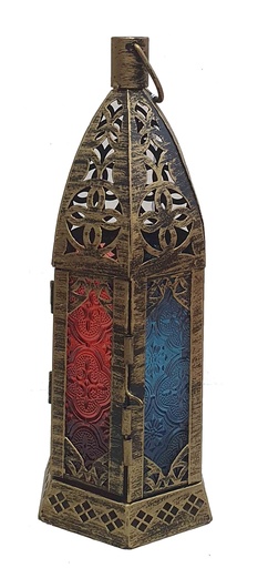[ZJ006] 25cm Brushed Lantern with Coloured Glass