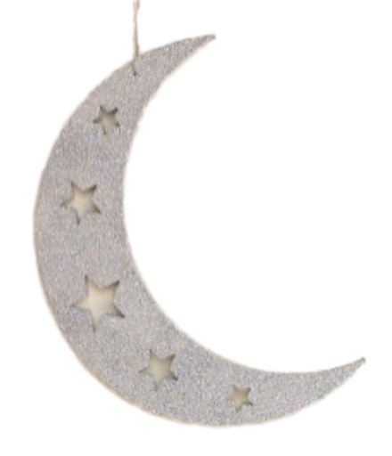 [RM108] 38cm Glittered Acrylic Crescent with Stars Cutout - Silver
