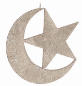 [RM123] 38cm Hanging Glittered Acrylic Crescent and Star - Silver
