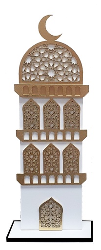 [RM215] 31cm High Wooden Mosque Centerpiece, White/Gold