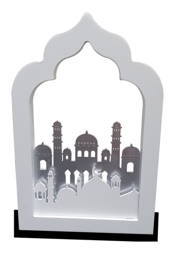 [RM220] 20cm High Mosque Centerpiece, White/ Silver  