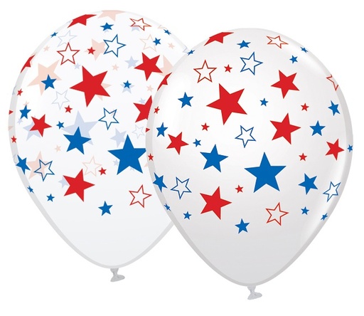 [BA020] 12" White Balloons printed Stars