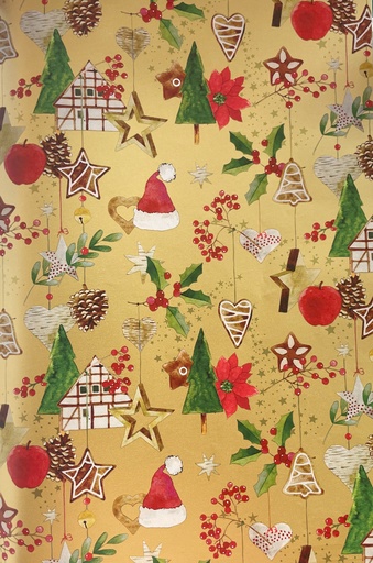 [LI058] 10m x 70cm Printed Gift Wrap - Gold/Multicolour