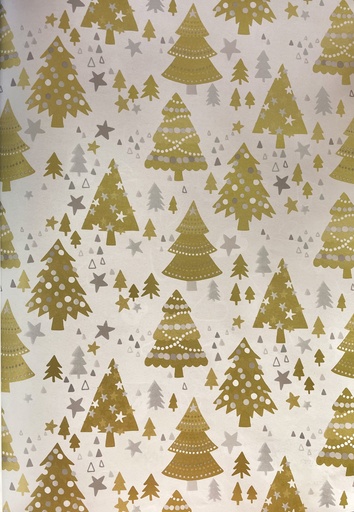 [LI060] 10m x 70cm Printed Gift Wrap - White/Gold/Silver