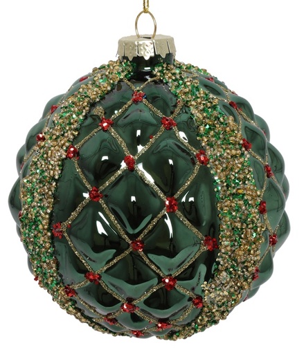 [DS006] 10cm Studded Glass Ball - Green/Gold/Red