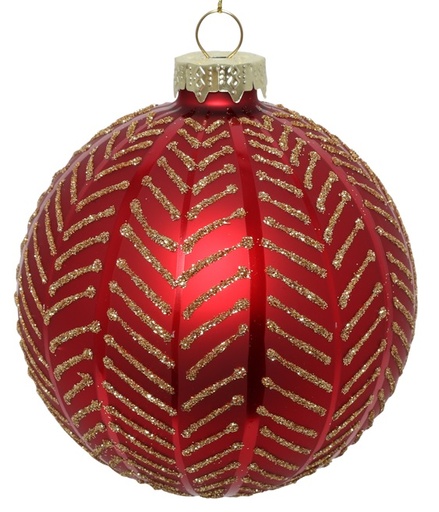 [DS008] 10cm Glittered Glass Ball - Red/Gold