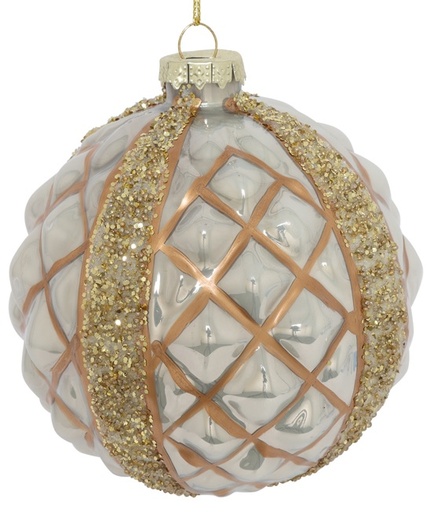 [DS026] 10cm Studded Glass Ball - White/Gold