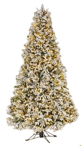 [DE019-12GT] 12' (3.6m) Pre-lit Flocked Tree - Snowy, 1500 LED Lights, 200cm bottom diameter