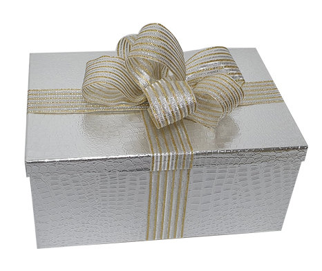[AB014-M] L:34-41, W:24-29, H:14-18 cm Gift Boxes with Ribbon - Silver/Gold