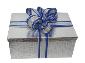[AB015-M] L:34-41, W:24-29, H:14-18 cm Gift Boxes with Ribbon - Silver/Blue