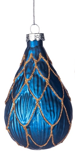 [GW016-B] 12cm Petal Glass Teardrop - Blue/Gold