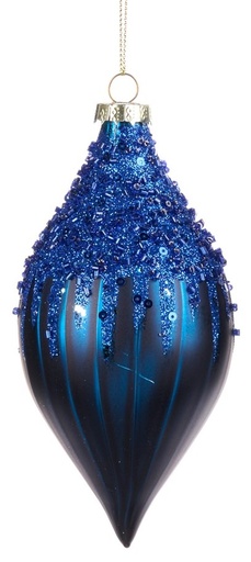 [GW017-B] 12cm Sequined Glass Teardrop - Blue