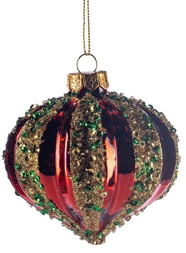 [GW018-C] 6cm Sequined Glass Onion - Red/Gold/Green