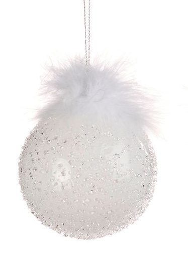 [GW020-A] 8cm Plume Top Glass Ball - White