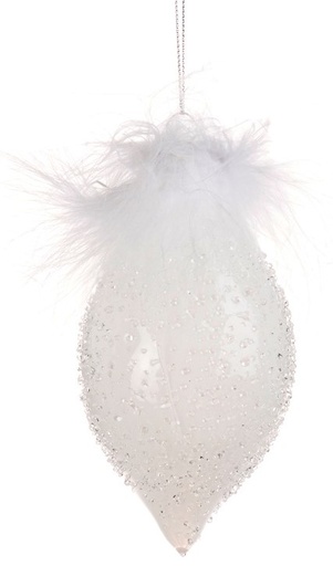 [GW020-B] 12cm Plume Top Glass Teardrop - White