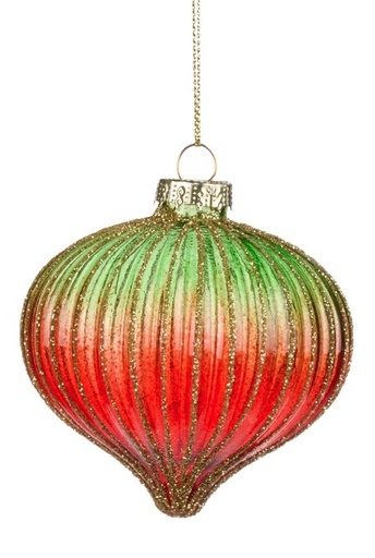 [GW024-C] 6cm Ribbed Gradient Glass Onion - Red/Green/Gold