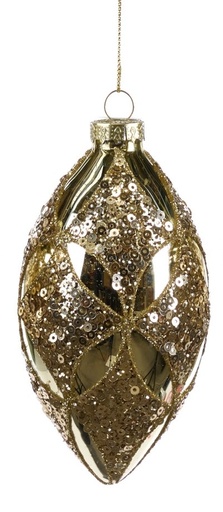 [GW026-B] 12cm Sequined Glass Teardrop - Gold
