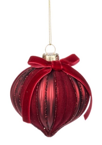[GW028-C] 6cm Ribbed Glass Onion with Bow - Red