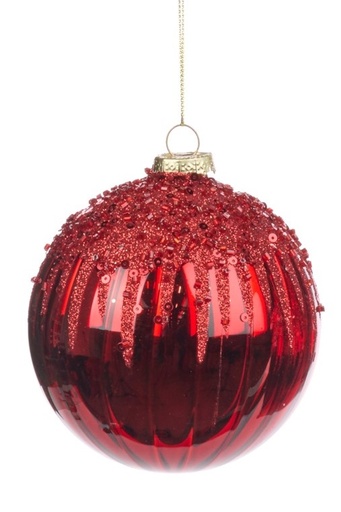[GW031-A] 10cm Sequined Glass Ball - Red