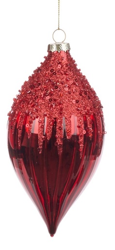 [GW031-B] 15cm Sequined Glass Teardrop - Red
