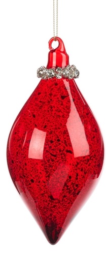 [GW032-B] 12cm Antique Jewel Top Glass Teardrop - Red