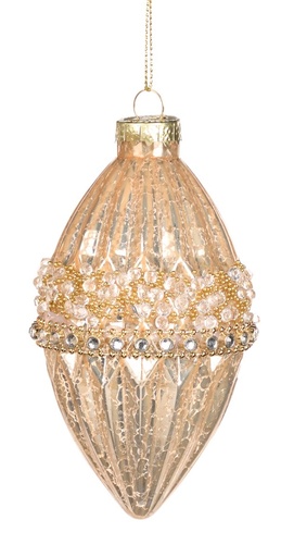 [GW033-B] 12cm Sequined Glass Teardrop - Gold