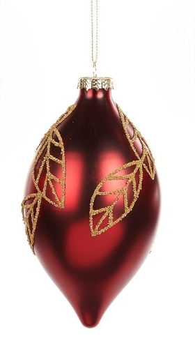 [GW035-B] 15cm Beaded Leaf Glass Teardrop - Red