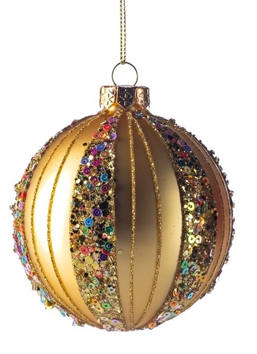 [GW038-A] 8cm Sequined Glass Ball - Gold/Multicolour
