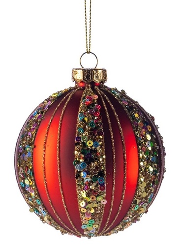 [GW038-B] 8cm Sequined Glass Ball - Red/Multicolour